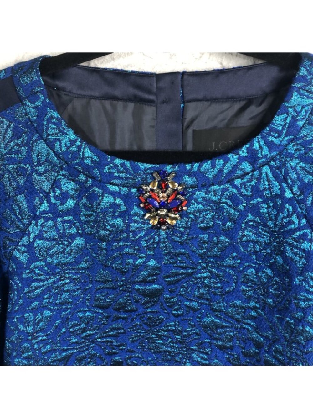 Statement Sweater Women 10 Blue Metallic Delphinium Jacquard Jewels Castle NEW - Picture 5 of 16